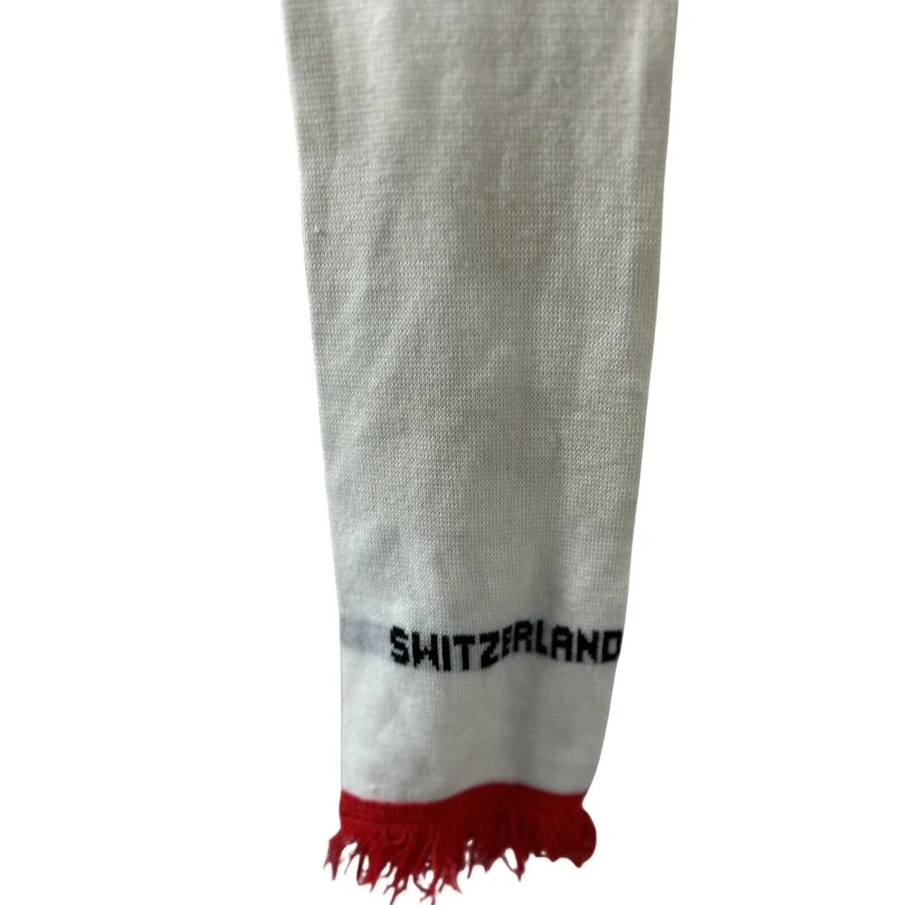 Unbranded Switzerland Knit Scarf OS White‎ Red Fringe Souvenir Alpine Gorpcore